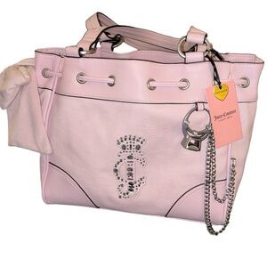 JUICY COUTURE RHINESTONE CROWN & LOGO CHIFFON PINK DIAMOND RING & BOW TOTE NWT